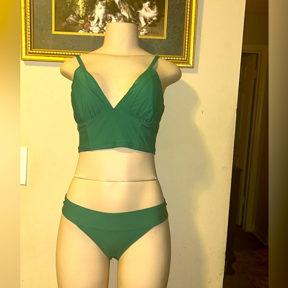 Aerie Green Triangle Banded Bikini Top & Bottom Bikini Set Size S - Picture 1 of 9